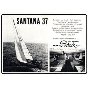 1971 WD Shock Santana 37 Sailing Yachti Vintage Print Ad Yachting Ocean Wall Art